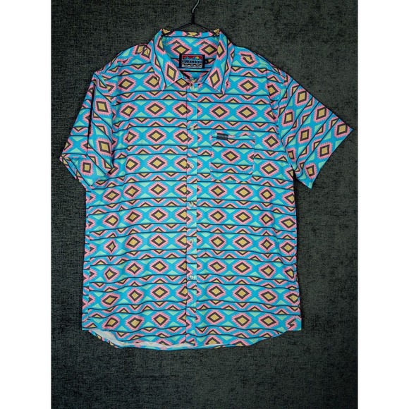 BURLEBO Other - Burlebo Mens XL Aztec Print Button Up Shirt Pink Blue Short Sleeve Western